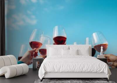 Toasting wine drink holiday red celebrate beverage people party group alcohol Wall mural