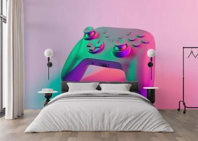 Video game controller on pink, blue and green background for gaming and entertainment concept Wall mural