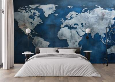 Vintage Atlas: A Grunge Chalk Drawing on Aged Paper, Mapping the Global Connections of Earth's Continents in Retro Style Wall mural