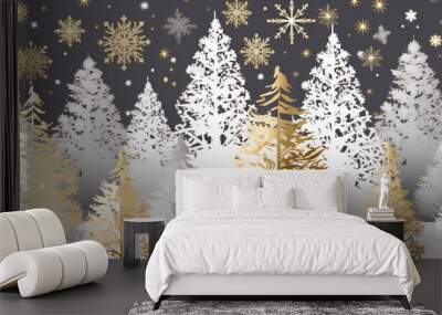 white winter christmas gold snow holiday background decoration snowflake abstract magic. Generative AI. Wall mural