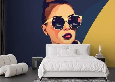 woman style illustration girl modern portrait fashion design glasses abstract poster. Generative AI. Wall mural