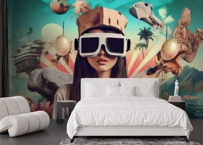 woman virtual technology digital vr glasses device abstract future travel reality. Generative AI. Wall mural