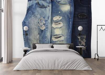 jeans are beautifully detailed blue, dark blue and black Wall mural