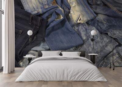 Jeans are beautifully detailed blue, dark blue and black Wall mural