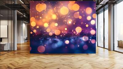 dreamy bokeh lighting sparkles gold orange pink purple blue background sparkling light scattered glowing festive magical atmosphere celebration holiday festival celebrate christmas event winter Wall mural