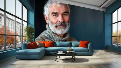 Retrato de un hombre de unos 50 años con barba y pelo canoso Wall mural