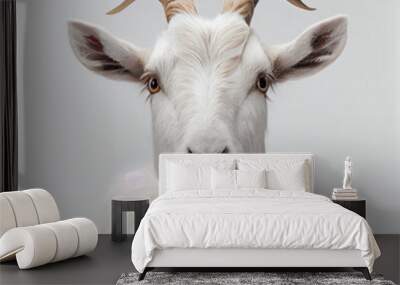 Adult goat portrait isolated on a white background. Generative AI. Wall mural