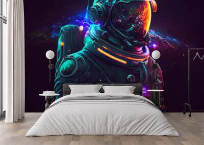 astronaut neon in space Wall mural