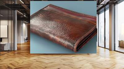 Detailed 3d rendering of a modern leather men s wallet on blue studio background Wall mural