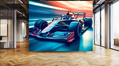 Formula 1 car at full speed on a racing circuit Wall mural