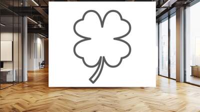 Four leaf clover line icon. Minimalist black icon isolated on white background. Clover simple silhouette. Web site page and mobile app design vector element. Wall mural