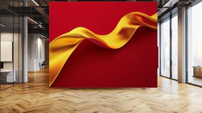 Graceful Golden Ribbon Curving Over a Bold Red Silk Background, Creating a Luxurious and Elegant Design Template Wall mural