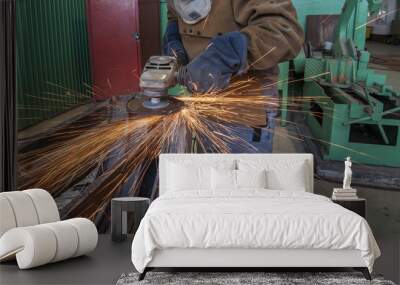 Mechanic worker in machine shop Wall mural