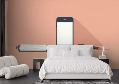 Minimalist Desk with Smartphone and Notepad Illustration Wall mural