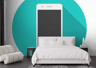 mobile phone circle icon with long shadow. flat design style. smart phone simple silhouette. modern, Wall mural