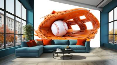 America s pastime, sporting equipment and american sports concept with a new generic baseball glove and holding a ball isolated on white background with a clip path cutout Wall mural