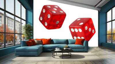 Red pair of casino dice rolled a seven with each die rolling a five and two isolated on white background with clipping path cutout concept for games of chance, taking a risk and luck in gambling Wall mural