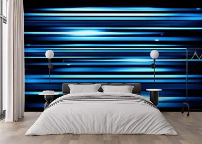 Panoramic glowing blurred light stripes in motion over on abstract background. Colorful rays. Led Light. Future tech. Shine dynamic scene. Neon flare. Magic moving fast lines. Glowing wallpaper. Wall mural