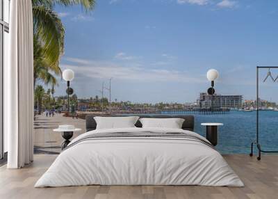 Panoramic view of boardwalk by the sea of cortes, the Malecon of La Paz on a sunny summer morning in the state of Baja California Sur. MEXICO. Baja Style vacations and tourism. Wall mural