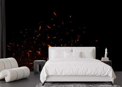 Perfect fire particles embers sparks on black background . Texture overlays. Wall mural