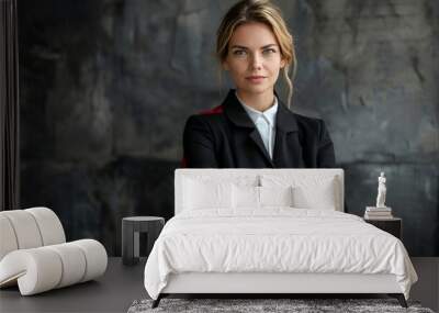 Portrait of Confident Businesswoman Wearing Red Cape, Symbol of Power and Leadership in Business Wall mural