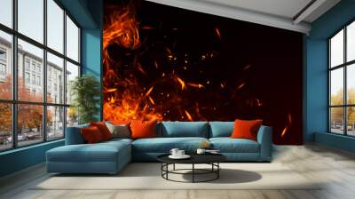 Realistic isolated fire effect  for decoration and covering on black background. Concept of particles , sparkles, flame and light. Wall mural