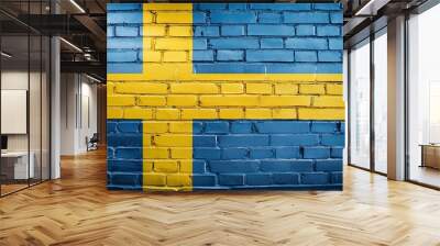 swedish flag painted on a brick wall Wall mural