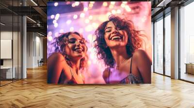 Two pretty girls dancing in a disco on a summer night Wall mural