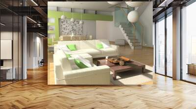 modern interior design (private apartment 3d rendering). Wall mural