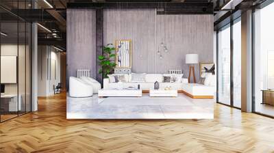 modern loft living room interior. Wall mural