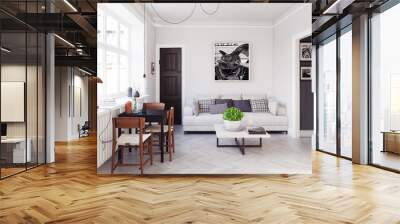 scandinavian style living room design. Wall mural