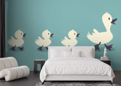 Duck family retro style colors, vector illustration Wall mural