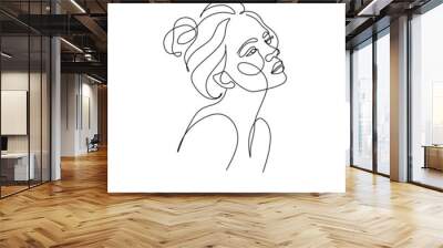 Abstract woman face line drawing. Line art Print. Cosmetics logo. Fashion sketch Wall mural