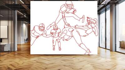 American football player line vector. black and white illustration of an american football player in action. Minimalist sport line drawing. Line art Wall mural