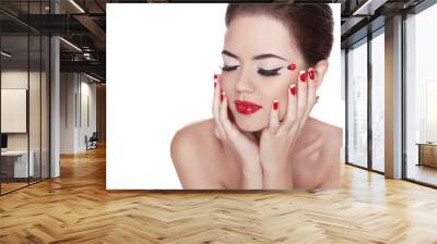 Beauty Vogue Style Fashion Model Girl with Long Lushes. Manicure Wall mural