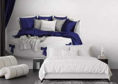 Exhibition of modern bed. Interior of white bedroom panorama Wall mural