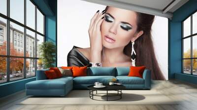 Glamour Fashion Woman Portrait. Elegant girl posing with black m Wall mural