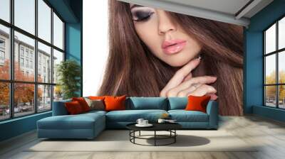 Hair. Beautiful Brunette Girl. Healthy Long Brown Hair. Beauty M Wall mural