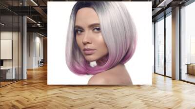 Ombre bob hairstyle girl portrait. Beautiful short hair coloring. Fashion Trendy haircut. Blond model with short shiny hairstyle. Concept Coloring Hair. Beauty Salon. Wall mural