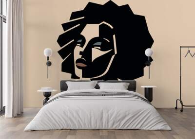 Beautiful black young woman. Abstract portrait in cubism style. Beige and brown colors. Vector illustration Wall mural