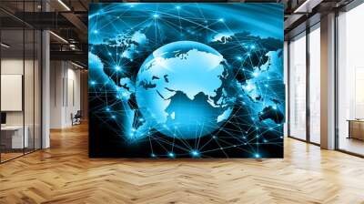 Best Internet Concept of global business. Globe, glowing lines on technological background. Wi-Fi, rays, symbols Internet, 3D illustration Wall mural