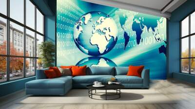 Best Internet Concept of global business. Globe, glowing lines on technological background. Wi-Fi, rays, symbols Internet, 3D illustration Wall mural