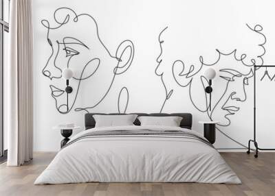 Couple line art. Man and woman one line drawing vector. Abstract minimal elegant logo Wall mural