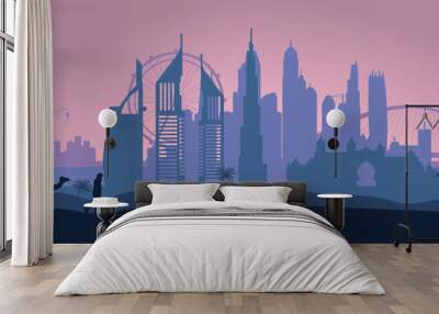 Dubai United Arab Emirates skyline city silhouette Wall mural