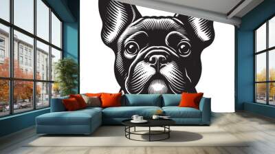 French Bulldog.  Beautiful vintage engraving illustration, emblem, icon, logo, sketch. Black lines, cut out, png Wall mural