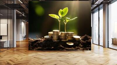 green sprout and coins. the concept of monetary growth and profitable investment Wall mural