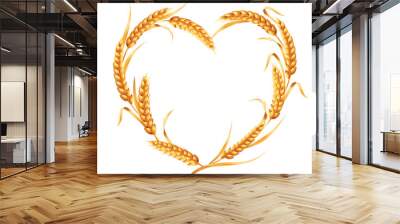 Heart of golden wheat ears. Vector illustration isolated on white background. Wall mural