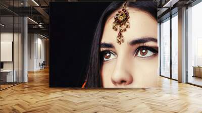 Beauty brunette Indian woman portrait. Hindu model girl with brown eyes. Close-up Wall mural