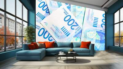 Israely Shekel money bills collection background. Wall mural