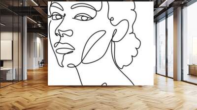 Line Art Woman Face Drawing. Black Woman Vector. Afro American Female Logo. Contouring Line. Minimalist Face. Beauty salon Wall mural